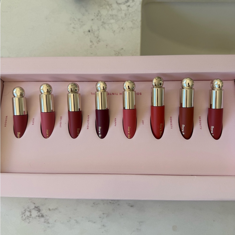 Rare Beauty Lip oil and blush PR package
